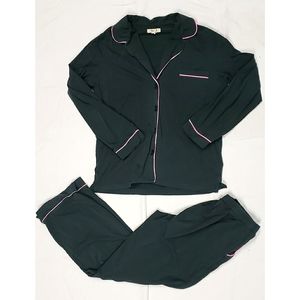 MADEWELL Women's Size Medium Dark Green Knit Bedtime 2 Piece Pajama Set